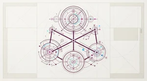 Netzwerkdiagramm aus drei verbundenen Kreisen auf strukturierter Fläche